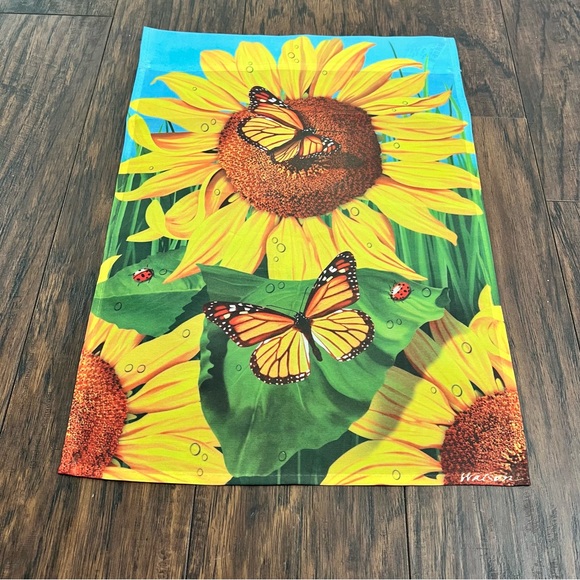 Evergreen enterprises sunflowers and butterflies summer garden flag - Picture 1 of 4
